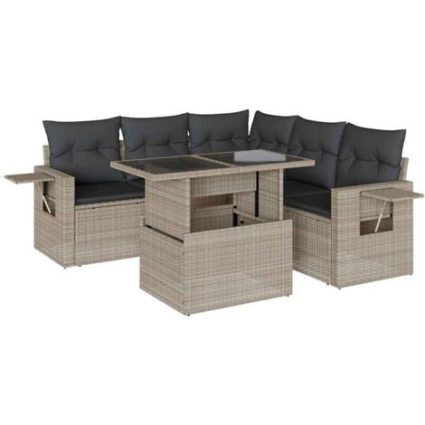 vidaXL Set Divano da Giardino 6pz con Cuscini Grigio Chiaro Polyrattan