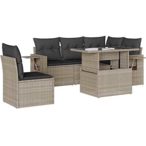 vidaXL Set Divano da Giardino 6pz con Cuscini Grigio Chiaro Polyrattan