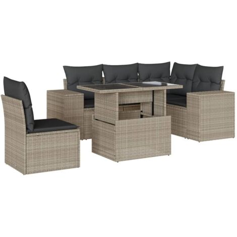 vidaXL Set Divano da Giardino 6pz con Cuscini Grigio Chiaro Polyrattan