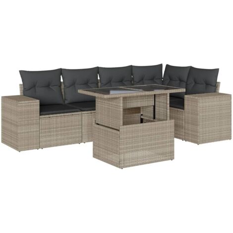 vidaXL Set Divano da Giardino 6pz con Cuscini Grigio Chiaro Polyrattan