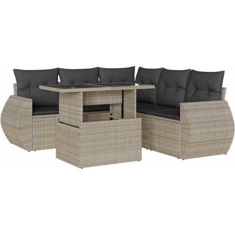 vidaXL Set Divano da Giardino 6pz con Cuscini Grigio Chiaro Polyrattan