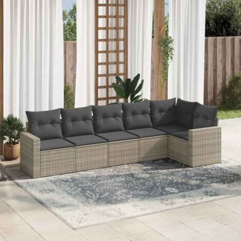 vidaXL Set Divano da Giardino 6pz con Cuscini Grigio Chiaro Polyrattan