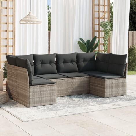 vidaXL Set Divano da Giardino 6pz con Cuscini Grigio Chiaro Polyrattan