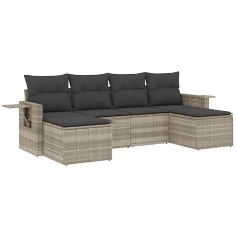 vidaXL Set Divano da Giardino 6pz con Cuscini Grigio Chiaro Polyrattan