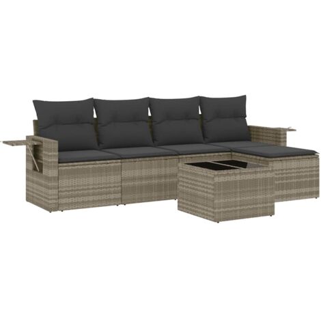vidaXL Set Divano da Giardino 6pz con Cuscini Grigio Chiaro Polyrattan