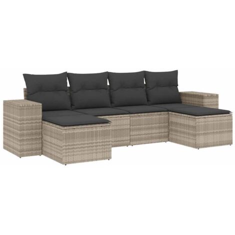 vidaXL Set Divano da Giardino 6pz con Cuscini Grigio Chiaro Polyrattan