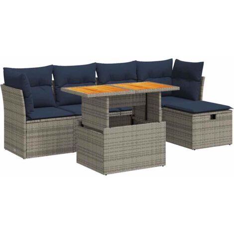 vidaXL Set Divano da Giardino 6pz con Cuscini Grigio Polyrattan