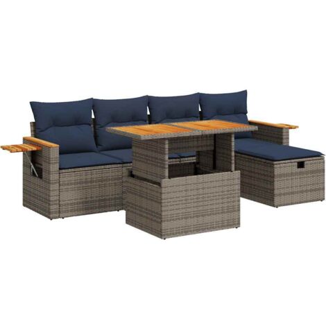 vidaXL Set Divano da Giardino 6pz con Cuscini Grigio Polyrattan Acacia