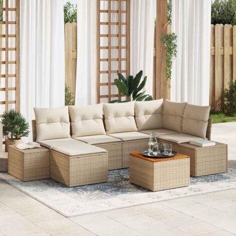 vidaXL Set Divano da Giardino 7 pcs Beige e bianco