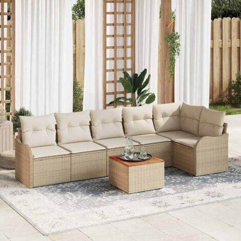 vidaXL Set Divano da Giardino 7 pcs Beige e bianco