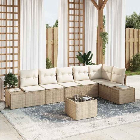vidaXL Set Divano da Giardino 7 pcs Beige e Crema polyrattan