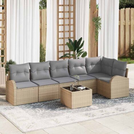 vidaXL Set Divano da Giardino 7 pcs beige e grigio chiaro Poly Rattan