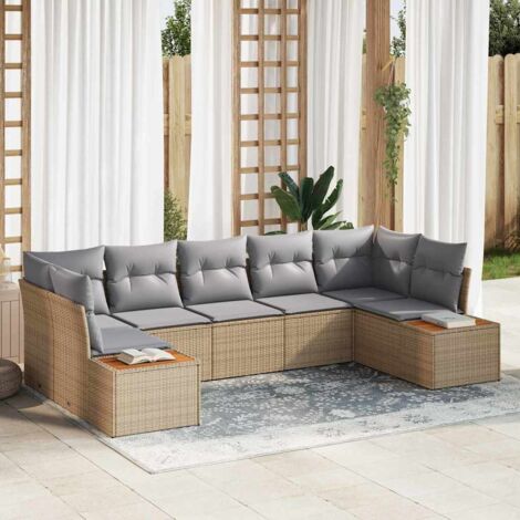 vidaXL Set Divano da Giardino 7 pcs beige e grigio chiaro Poly Rattan