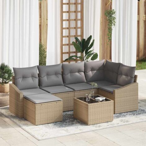 vidaXL Set Divano da Giardino 7 pcs Beige Poly Rattan