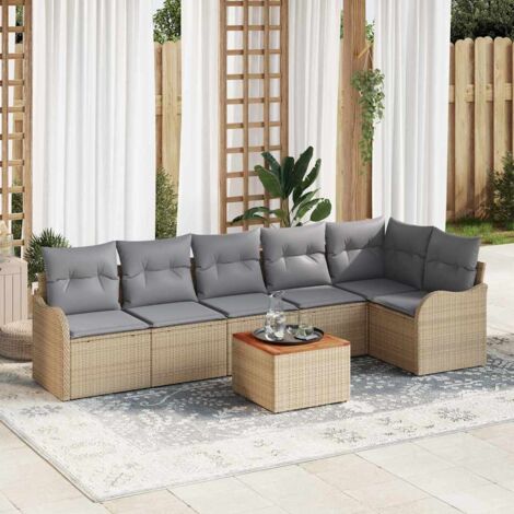 vidaXL Set Divano da Giardino 7 pcs Beige Poly Rattan