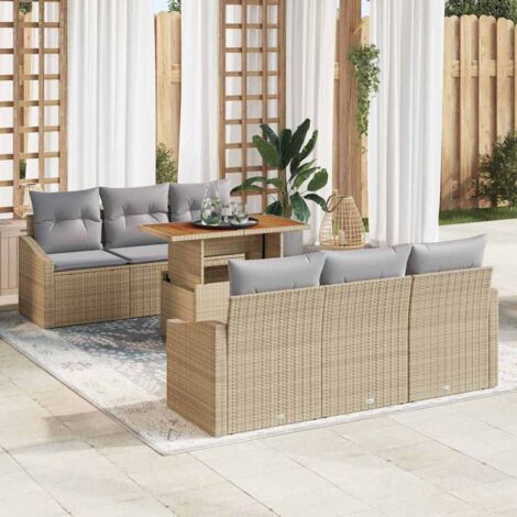 vidaXL Set Divano da Giardino 7 pcs Beige Poly Rattan