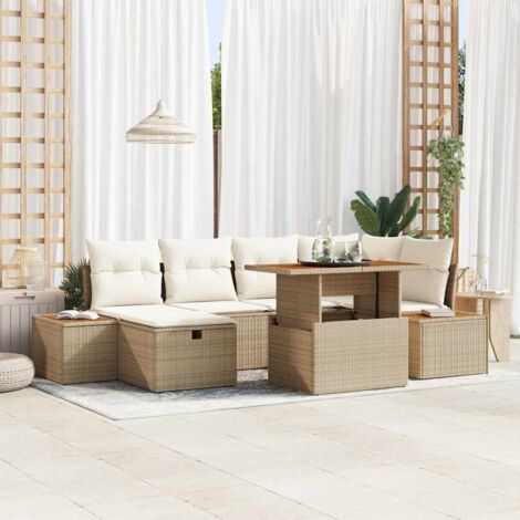 vidaXL Set Divano da Giardino 7 pcs Beige polyrattan