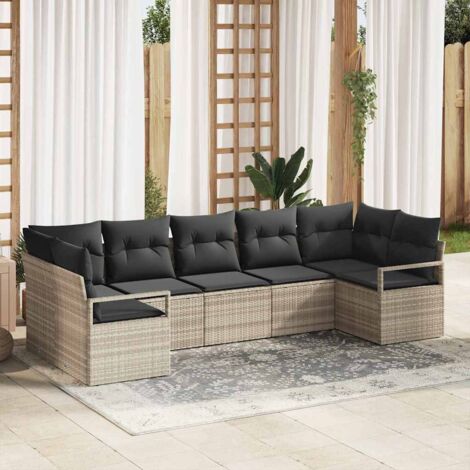 vidaXL Set Divano da Giardino 7 pcs Grigio chiaro Poly Rattan