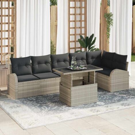 vidaXL Set Divano da Giardino 7 pcs Grigio chiaro Poly Rattan