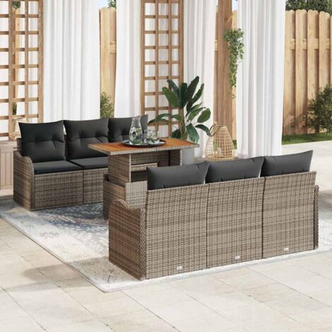 vidaXL Set Divano da Giardino 7 pcs Grigio Poly Rattan