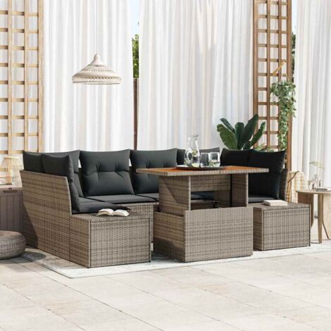 vidaXL Set Divano da Giardino 7 pcs Grigio Poly Rattan