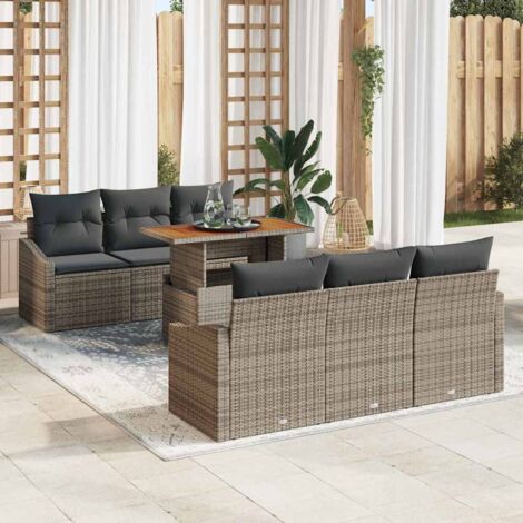 vidaXL Set Divano da Giardino 7 pcs Grigio Poly Rattan