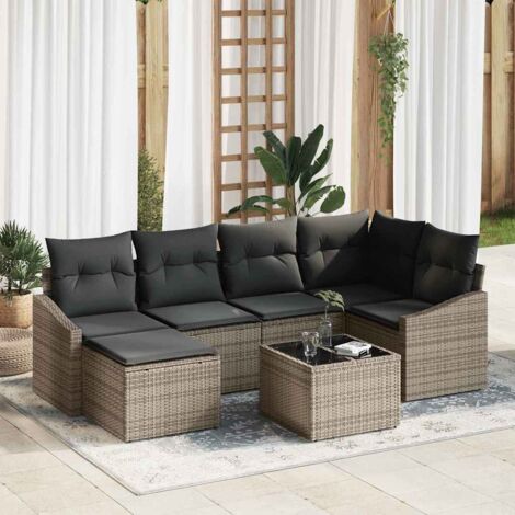vidaXL Set Divano da Giardino 7 pcs Grigio Poly Rattan