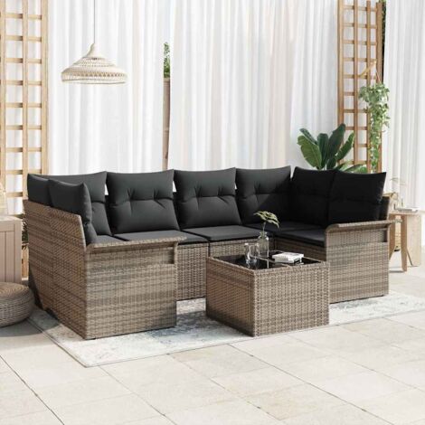 vidaXL Set Divano da Giardino 7 pcs Grigio Poly Rattan