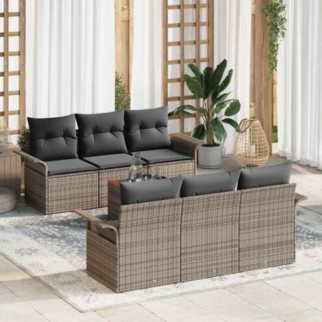 vidaXL Set Divano da Giardino 7 pcs Grigio Poly Rattan