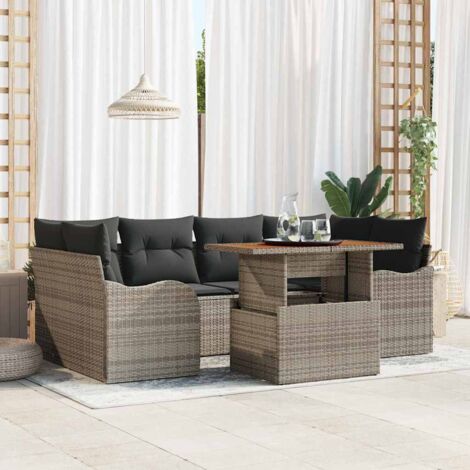vidaXL Set Divano da Giardino 7 pcs Grigio Poly Rattan