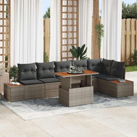 vidaXL Set Divano da Giardino 7 pcs Grigio Poly Rattan