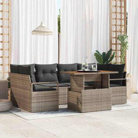 vidaXL Set Divano da Giardino 7 pcs Grigio Poly Rattan