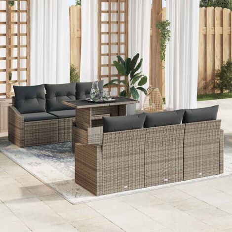 vidaXL Set Divano da Giardino 7 pcs Grigio Poly Rattan