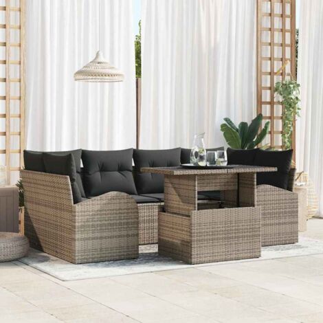 vidaXL Set Divano da Giardino 7 pcs Grigio Rattan in Polipropilene