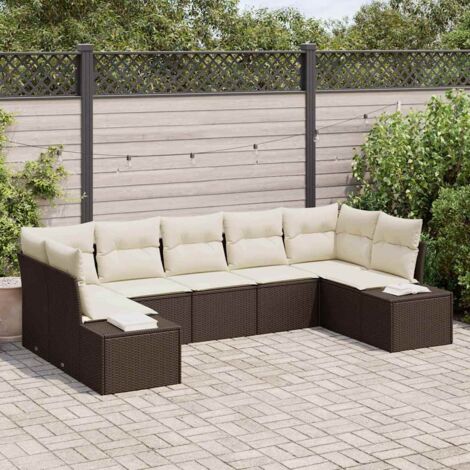 vidaXL Set Divano da Giardino 7 pcs Marrone e crema Poly Rattan