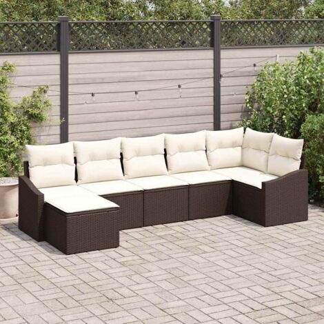 vidaXL Set Divano da Giardino 7 pcs Marrone e Crema polyrattan