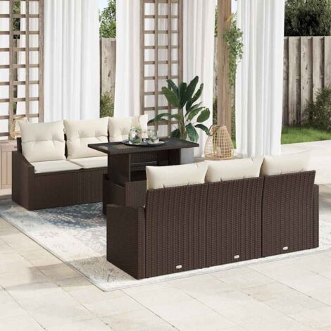 vidaXL Set Divano da Giardino 7 pcs Marrone e Crema polyrattan