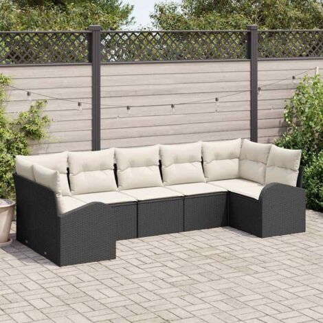 vidaXL Set Divano da Giardino 7 pcs Nero e bianco Poly Rattan