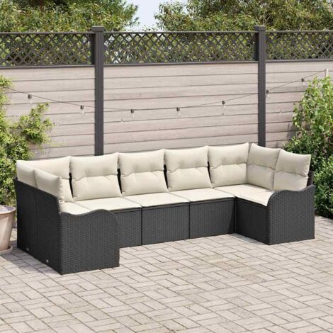 vidaXL Set Divano da Giardino 7 pcs Nero e bianco Poly Rattan