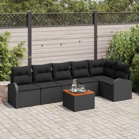 vidaXL Set Divano da Giardino 7 pcs Nero Poly Rattan