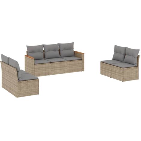 vidaXL Set Divano da Giardino 7 pz con Cuscini Beige Misto Polyrattan
