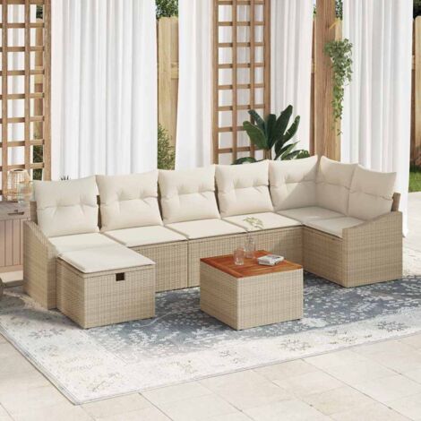 vidaXL Set Divano da Giardino 8 pcs Beige Poly Rattan
