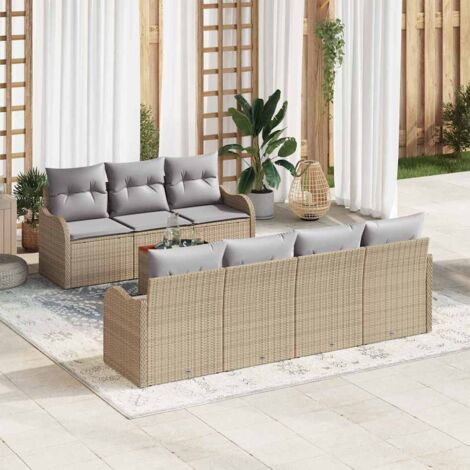 vidaXL Set Divano da Giardino 8 pcs Beige Poly Rattan