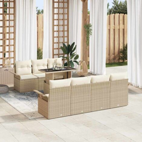 vidaXL Set Divano da Giardino 8 pcs Beige Rattan in Polipropilene