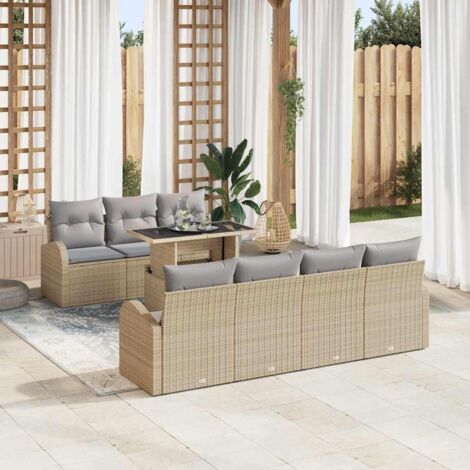 vidaXL Set Divano da Giardino 8 pcs Beige Rattan in Polipropilene