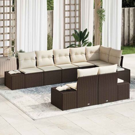 vidaXL Set Divano da Giardino 8 pcs Marrone e crema polyrattan