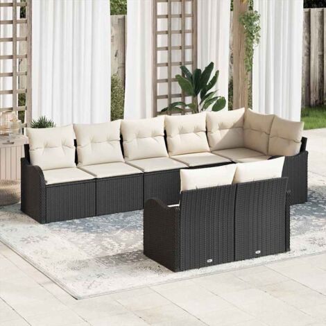 vidaXL Set Divano da Giardino 8 pcs Nero e bianco Poly Rattan
