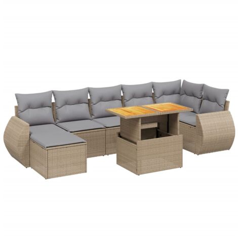 vidaXL Set Divano da Giardino 8 pz con Cuscini Beige in Polyrattan