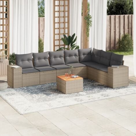 vidaXL Set Divano da Giardino 8 pz con Cuscini Beige in Polyrattan