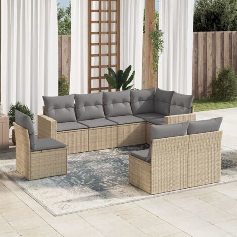 vidaXL Set Divano da Giardino 8 pz con Cuscini Beige in Polyrattan